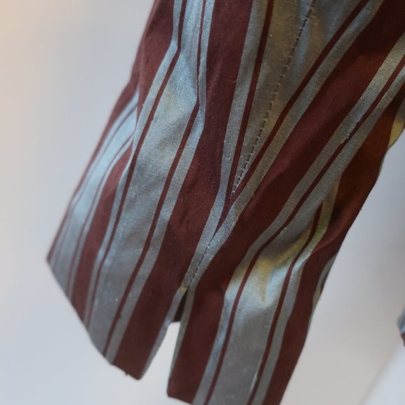 WOMENS ALBERTO BIANI BLUE BROWN STRIPED SILK BLOUSE TOP 44 US/M * - Picture 9 of 11